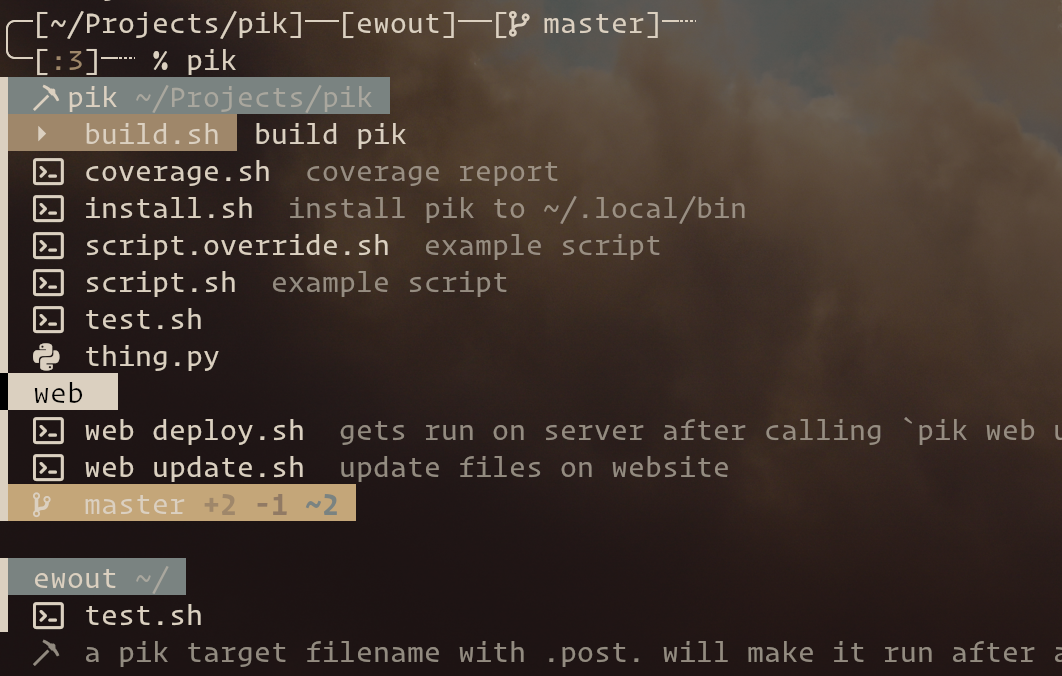 screenshot of the pik terminal interface